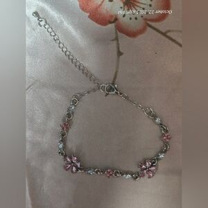 Elegant Pink and Silver Floral Bracelet